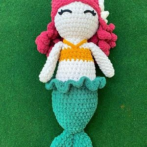 Handmade crochet mermaid merbaby doll great for gifting and cuddles